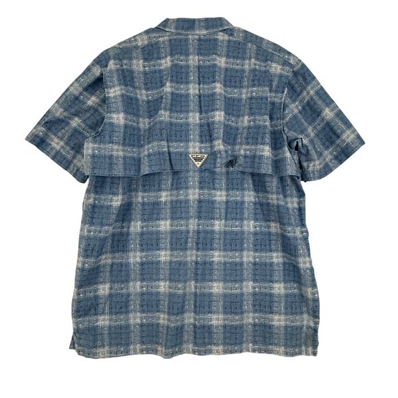 Columbia PFG Shirt Mens XXL Trollers Best Short Sleeve Vented Fishing Plaid Blue - Picture 2 of 13